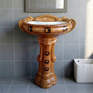 Lavabo sur pied en céramique Art Déco moderne, qualité export, en porcelaine, pour salle de bain - Product Image 6