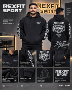 Mens <b>Black</b> <b>Zipper</b> <b>Hoodie</b> Flame Sleeve Back Graphic Heavyweight Fleece Winter Streetwear Sweatshirt Oversized Breathable Custom - Product Image 6
