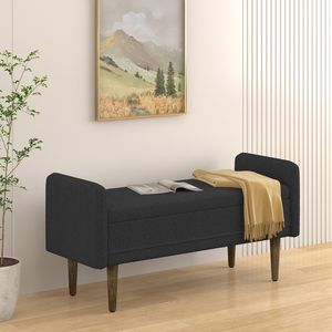 Sgabello contenitore in velluto Teddy nero 116,6 cm x 42,5 cm x 55,2 cm per appartamenti, soggiorni e camere da letto - Product Image 1