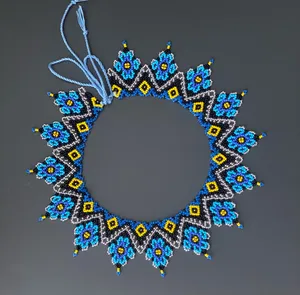 Collar Ucraniano de Cuentas de Alta Costura, Gerdan Floral Azul, Joyería Artesanal Folclórica para Regalo, ANIVERSARIO - Product Image 4