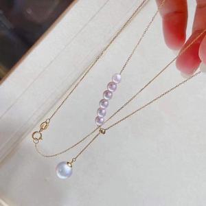 สร้อยคอไข่มุกน้ำจืดธรรมชาติ 7-11 มม. พร้อมจี้ทอง 18K รูปเมล็ดแตงโม ประกายเงางาม 5A และสร้อยคอแบบคล้องไหปลาร้า - Product Image 1