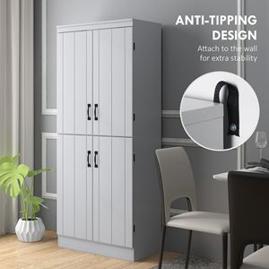 Dispensa da Cucina Indipendente a 4 Ante, 178 cm, con 6 Ripiani Regolabili, Armadio Contenitore per Soggiorno, Grigio - Product Image 6