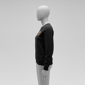 Pull à col rond noir en satin haute densité pour femme, brodé de fil doré avec logo personnalisé, 100 % coton, fabriqué en usine OEM - Product Image 3