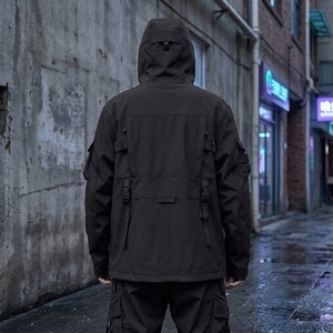 For Vintage Multi Pocket Mens Hooded Windbreaker <b>Jacket</b> OEM Custom Logo Black <b>Techwear</b> Buckled Zip Cargo Softshell <b>Jacket</b> - Product Image 3