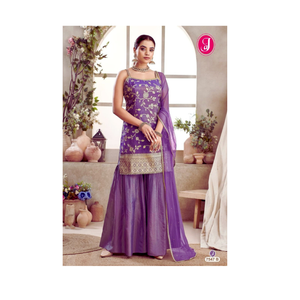 Top mariage ethnique Banarasi soie Sharara robe mode robe indienne pour les femmes costumes ethniques kurti ensemble - Product Image 6