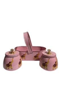 Boîte à épices décorative en métal émaillé rose avec poignée, ensemble de boîtes de rangement florales pour la cuisine et la maison - Product Image 3
