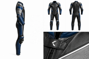 Traje de Motocicleta de Cuero de Una Pieza, Estilo Deportivo Urbano |   Azul Negro Gris |   Fabricante OEM ODM |   Diseño de Calidad Premium |   Ropa de Carreras - Product Image 6