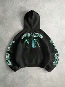 Sudadera con capucha de lujo con cremallera y gráfico de calavera de diamantes de imitación negros, de forro polar grueso, estilo urbano, para hombre y mujer, de fábrica - Product Image 3