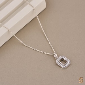 Moissanite Octagon Halo <b>Pendant</b> Necklace Round Cut Minimal Halo Necklace | 10K <b>Solid</b> White <b>Gold</b> Dainty Diamond <b>Pendant</b> for Women - Product Image 4