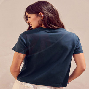 Camiseta de Mujer Azul Marino con Bordado La Dolce Vita, Manga Corta, Cuello Redondo, Corte Regular, Informal, 100% Algodón, Primavera Verano - Product Image 2