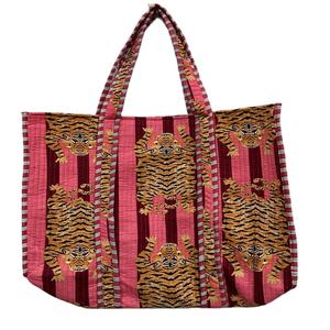 กระเป๋าผ้าฝ้ายลายเสือแบบควิลท์ ทำมือ ลายสัตว์ สำหรับผู้หญิง สะพายไหล่ ใช้ซ้ำได้ น้ำหนักเบา พับเก็บได้ สำหรับช้อปปิ้งและเดินทาง - Product Image 1