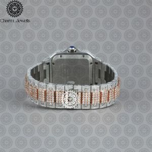 Montre de luxe pour homme Charm_Jewells en acier inoxydable, boîtier de 40 mm, mouvement mécanique, accents de diamants, bracelet en cuir, étanche 10 bars - Product Image 5
