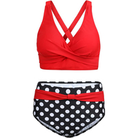Set Bikini Terlaris Atasan Merah Model Twist Bawahan Polkadot Pinggang Tinggi Pakaian Renang Pakaian Pantai Baju Renang Dua Potong