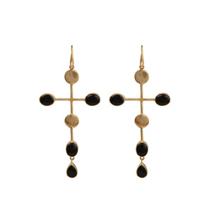Geometric Cross Shaped Gold Plated Onyx Drop <b>Earrings</b> Women's Bohemia Style Party Jewelry Alloy Dangle <b>Earrings</b> V - Product Image 4