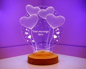 Premium Quality Personalized 3D Illusion Multi-Color LED Night Lamp with Circle and <b>Balloon</b> Heart Design Available For Sale - Product Image 1