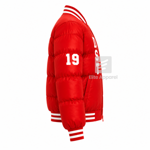 Custom Delta Sigma Theta sorority Puffer <b>jacket</b> embroidered logo on front red and <b>white</b> color full sleeve <b>jacket</b> <b>for</b> female - Product Image 4