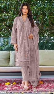 Embroidered Organza Semi-Stitched Modern Salwar Kameez for Party Wedding & Diwali - Product Image 4
