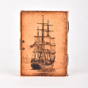 <b>A5</b> Vintage Ship Design Cardboard Lock Diary <b>Notebook</b> with Metal Closure 100 Pages Handmade Paper Journal Travel Writing <b>Notebook</b> - Product Image 3