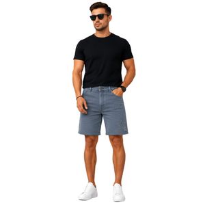Shorts en jean bleu acier personnalisés pour hommes, coupe droite décontractée en coton, avec clous, logo personnalisé, vente en gros OEM - Product Image 1