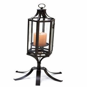 Luxurious Modern Black Metal <b>Lantern</b> <b>Candle</b> Stand Floor Standing <b>Candle</b> Holder with Glass Panels for Home Decor - Product Image 1