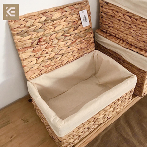 Paniers de rangement en jacinthe d'eau en osier de haute qualité avec couvercles et doublures, idéaux pour le garde-manger, le bureau à domicile et les pique-niques - Product Image 6
