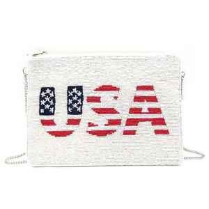 Bolso de mano con cuentas y diseño de bandera de EE. UU., bandolera con patrón de letras americanas, bolso de hombro con cremallera y correa de cadena - Product Image 1
