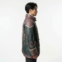 Veste en cuir pour homme de style japonais, col mandarin, design brodé Dream Eater, vêtements d'automne