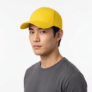 Casquette de baseball unisexe en coton jaune, 6 panneaux, réglable, couleur unie, style décontracté - Product Image 4
