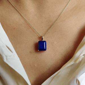 Pendentif en or 14 carats avec pierre de lapis-lazuli naturelle taille octogonale 10x12mm, bijoux de mode pour femmes, pendentif en pierre précieuse de luxe, bijoux en gros - Product Image 1