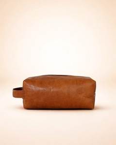 Classic Brown Leather Toiletry Bag with Zipper Closure <b>Medium</b> Capacity Soft Handle Durable Cosmetic <b>Case</b> - Product Image 2