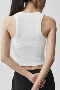 Top Corto sin Mangas de Punto Blanco para Mujer, Cuello Redondo, Diseño Minimalista, Transpirable, para Entrenamiento - Product Image 6