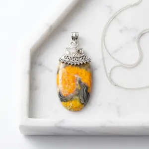 925 Sterling Silver Bumble Bee Jasper Pendant Natural Gemstone Handmade Statement Jewelry Bohemian Style - Product Image 4