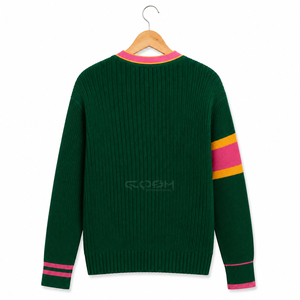 เสื้อคาร์ดิแกนถักสีเขียวคอวี แบรนด์ Cosh International แขนยาว แต่งสีตัดกัน ติดกระดุม สวมใส่สบายๆ สำหรับฤดูหนาว - Product Image 3