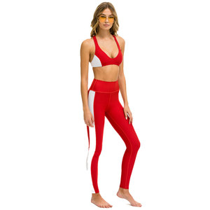 Conjunto de Yoga para Mujer de 2 Piezas, Top Corto Rosa y Leggings Negros de Cintura Alta, Sin Costuras, Transpirables, de Spandex y Poliéster, Nueva Tendencia - Product Image 4