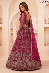<b>Maroon</b> Embroidered Organza Lehenga Choli With Dupatta V-Neck Long Sleeve Floor-Length A-Line <b>Bridesmaid</b> <b>Dress</b> 3044-A - Product Image 3