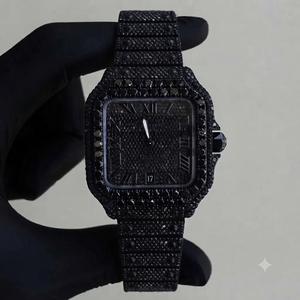 Reloj de Lujo para Hombre con Diamantes Negros, Cuadrado, de Cuarzo, con Números Romanos, Pantalla Analógica, Caja de Acero Inoxidable, Esfera de 40 mm, Cierre Desplegable - Product Image 2
