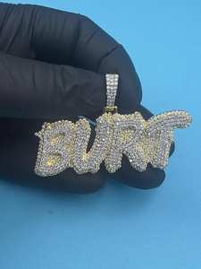 Colgante de letra con incrustaciones completas de moissanita micro pavé, de Plata de ley 925 y Oro laminado de 18K, estilo Hip Hop, Unisex - Product Image 5