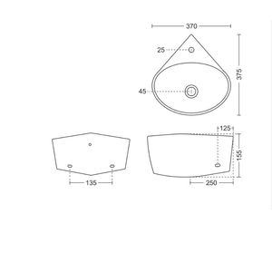 Stylish rectangular ceramic wall hung washbasin 375x370x155mm half column pedestal floating bathroom sink glossy finish - Product Image 4