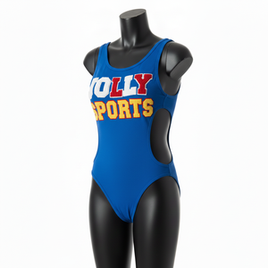 Traje de Baño Premium para Mujer en Poliéster y Spandex con Bordado Chenille en Azul, Rojo, Blanco y Amarillo, con Logotipo Personalizado - Product Image 4