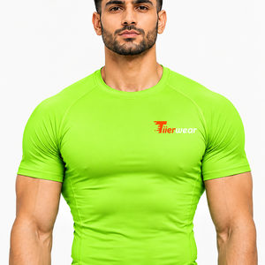 Men Compression T Shirt Polyester Spandex 220 GSM Tight Fit Gym Workout Quick Dry Athletic Performance <b>Top</b> OEM Manufacturer - Product Image 5