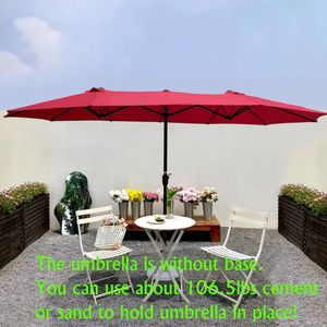 Parasol de terrasse extra large 15x9 pieds double face, imperméable, avec deux aérations latérales, pour table de marché extérieure et jardin, commande à manivelle - Product Image 1