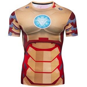 Camiseta de Manga Corta para Hombre, Estampado de Iron Man, Corte Ajustado, Secado Rápido, Cuello Redondo, Diseño Casual - Product Image 1
