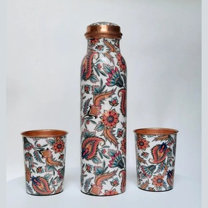 <b>Hot</b> Selling Eco-friendly Floral Pattern Copper <b>Water</b> <b>Bottle</b> with Lids Portable Drinkware Set Home Use - Product Image 5