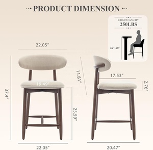 Modern Home Bar <strong>Stools</strong> Counter Height Bar <strong>Stools</strong> Wood <strong>Legs</strong> Beige Upholstery Kitchen Island Dining Room Counter - Product Image 2