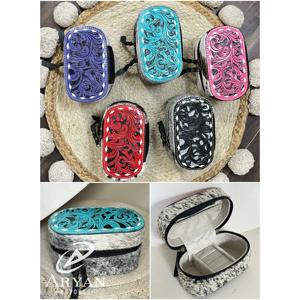 OEM Western Style Hand Tooled Genuine Leather Jewelry <b>Box</b> Hair-On Cowhide Zipper Travel Organizer Case <b>Gift</b> <b>Box</b> Wholesale - Product Image 1