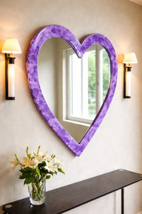 Espejo de Pared de Ónix Morado de Lujo en Forma de Corazón, Espejo de Pared de Piedra Natural, Espejo Decorativo Hecho a Mano con Marco de Ónix, Espejo de Vanidad - Product Image 3