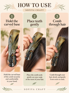 SOFIYA CRAFT Modern Eco-Friendly Handmade Buffalo Horn <b>Hair</b> Comb Engraved Phoenix <b>Massage</b> <b>Brush</b> Anti-Static Natural Craft Gift - Product Image 5