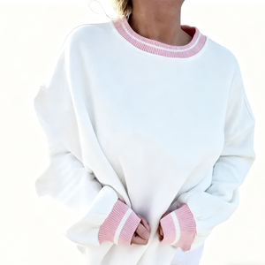 Sweat-shirt décontracté pour femme, col rond, coupe oversize, broderie et impression en relief, tricoté, épaules tombantes, tissu écoresponsable, collection automne-hiver - Product Image 6