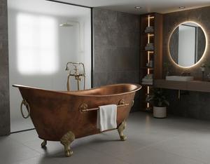 Baignoire autoportante traditionnelle en cuivre pour intérieurs d'inspiration spa, avec une beauté artisanale de baignoire en cuivre. - Product Image 2
