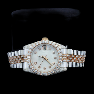 Reloj de Hombre de Colección con Esfera Blanca Hecha a Mano, Bisel Redondo con Incrustaciones de Diamantes Moissanite, Correa de Acero Inoxidable de Dos Tonos de Primera Calidad - Product Image 1